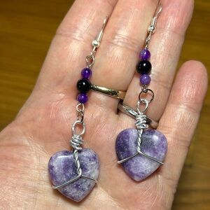 3/$25 Purple Heart Wire-Wrapped Earrings